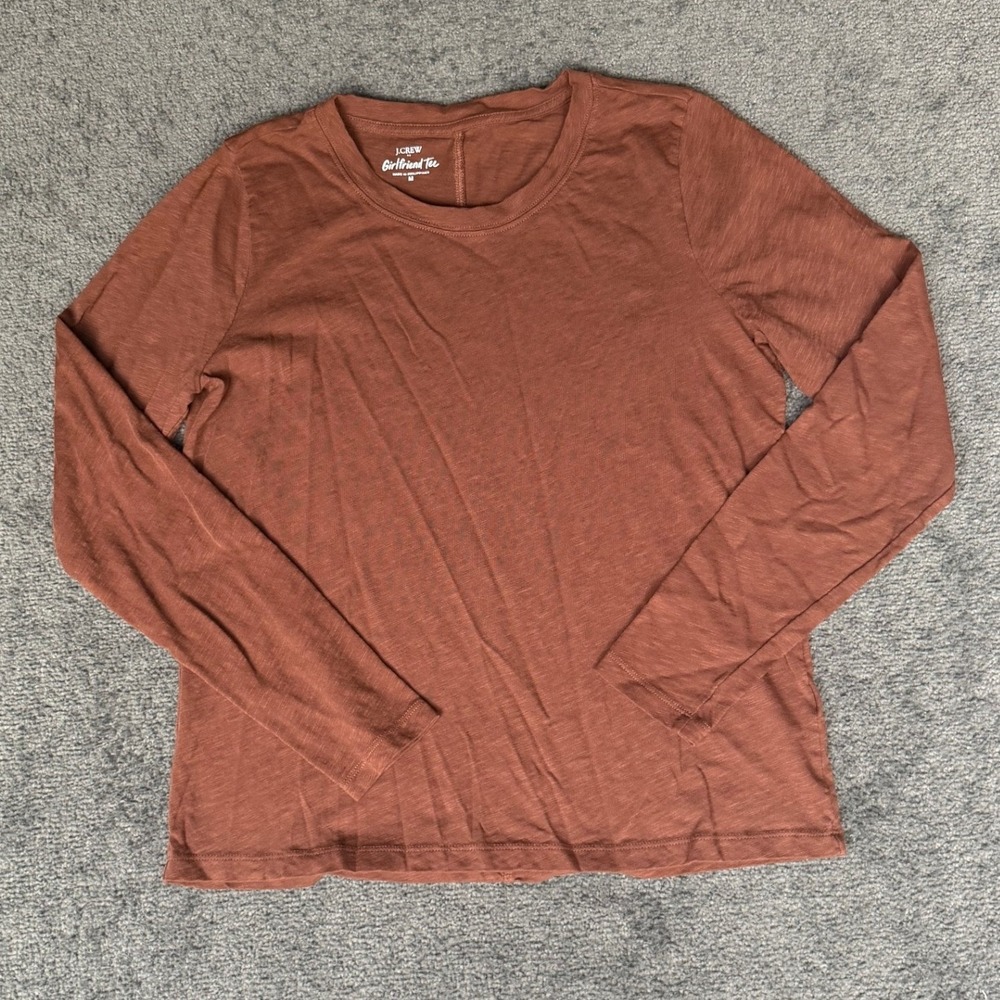 J.Crew Girlfriend Tee Rust Brown Long Sleeve Cotton Slub Jersey Top Size M